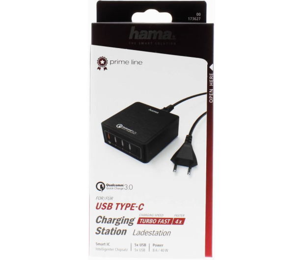 HAMA Stacja ładująca sieciowa 1xUSB QC, 3xUSB, 1xUSB-C, 8A czarna - 1382150 - zdjęcie 3